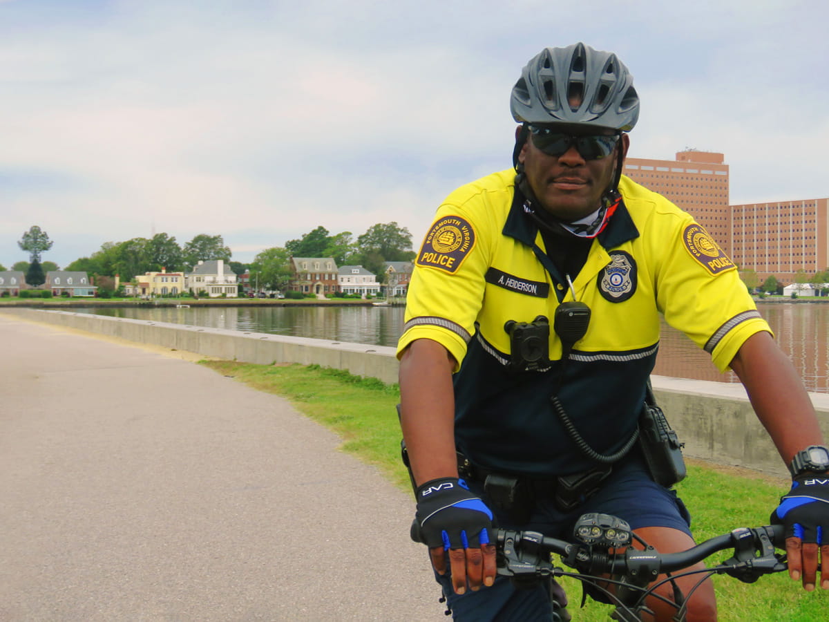 Portsmouth Police officer patrolling on bicycle